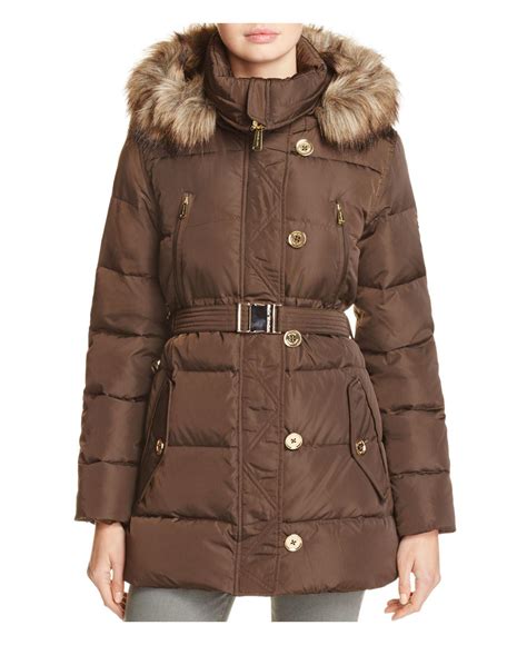 bloomindales michael michael kors faux-fur-trim hooded down coat|Women Michael Kors .